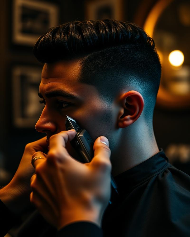 Barber der laver en fade med maskine